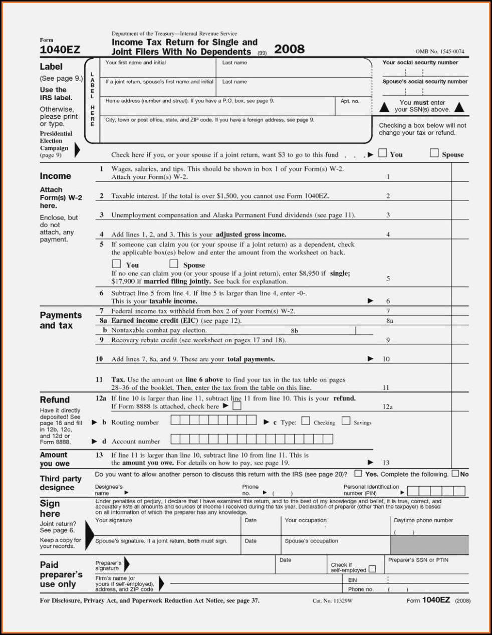 Printable Tax Forms 1040ez 2018