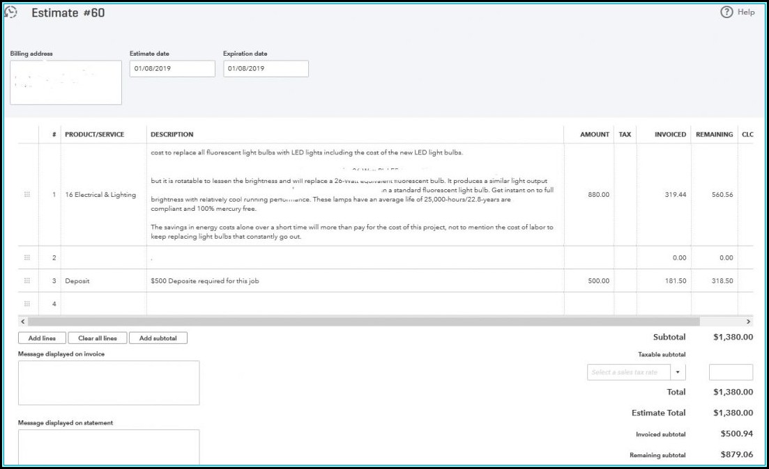 Quickbooks Edit Estimate Template