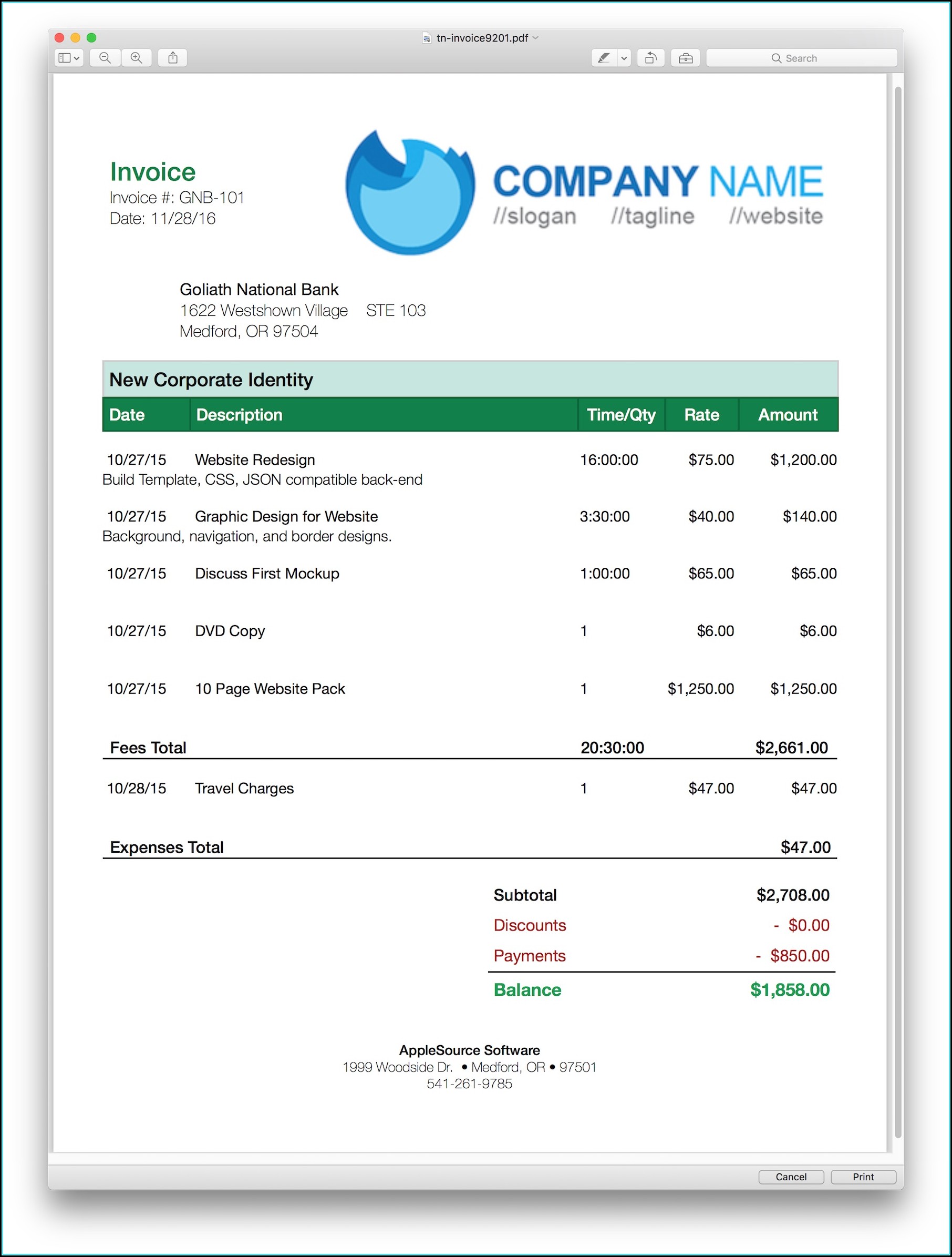 Quickbooks Invoice Template Excel