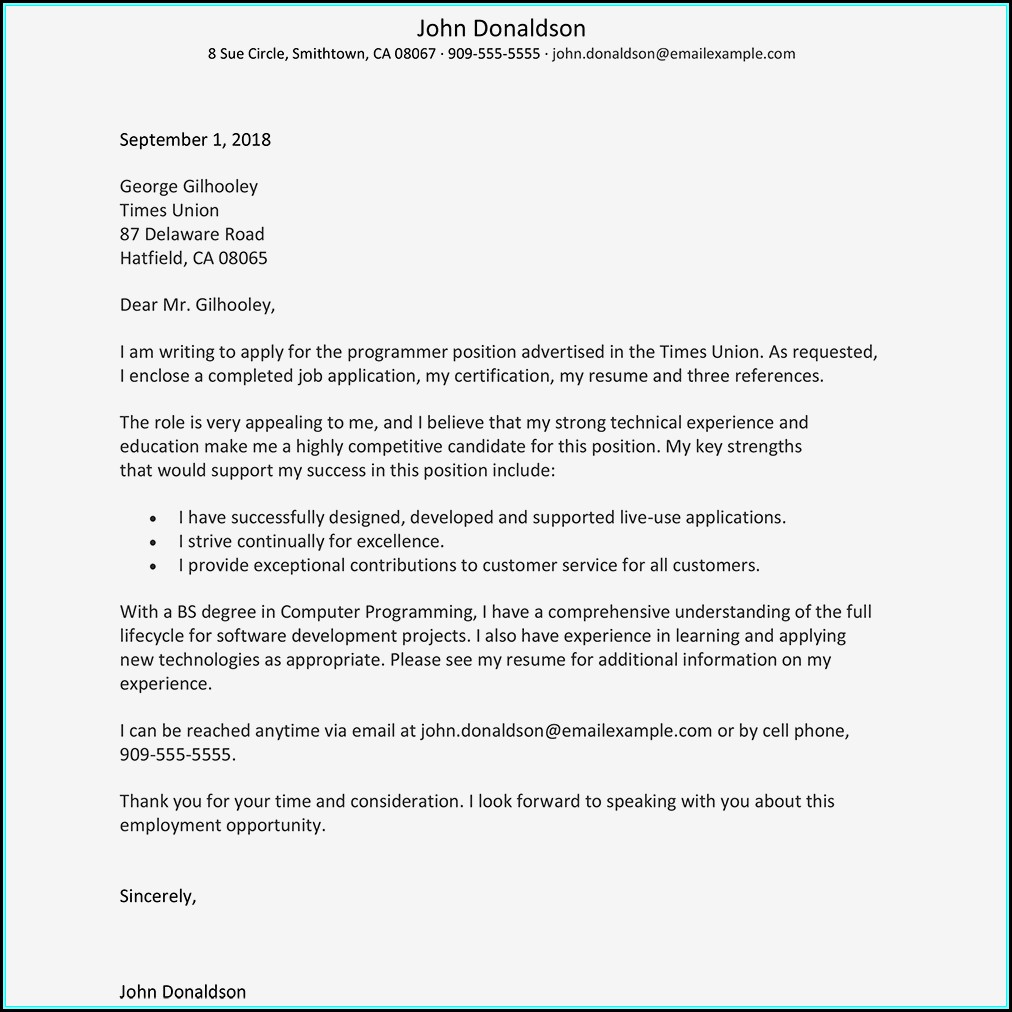 Resume Cover Letters Samples Free