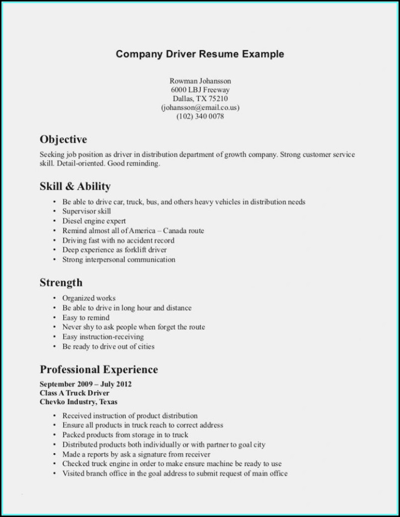 Resume For Cdl Truck Driver