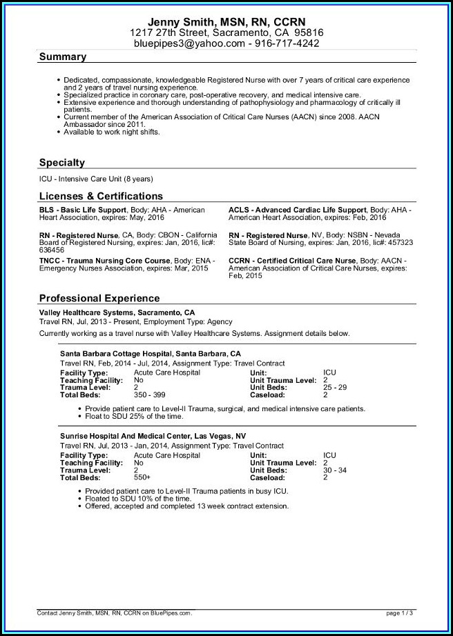 Resume Template Rn Free