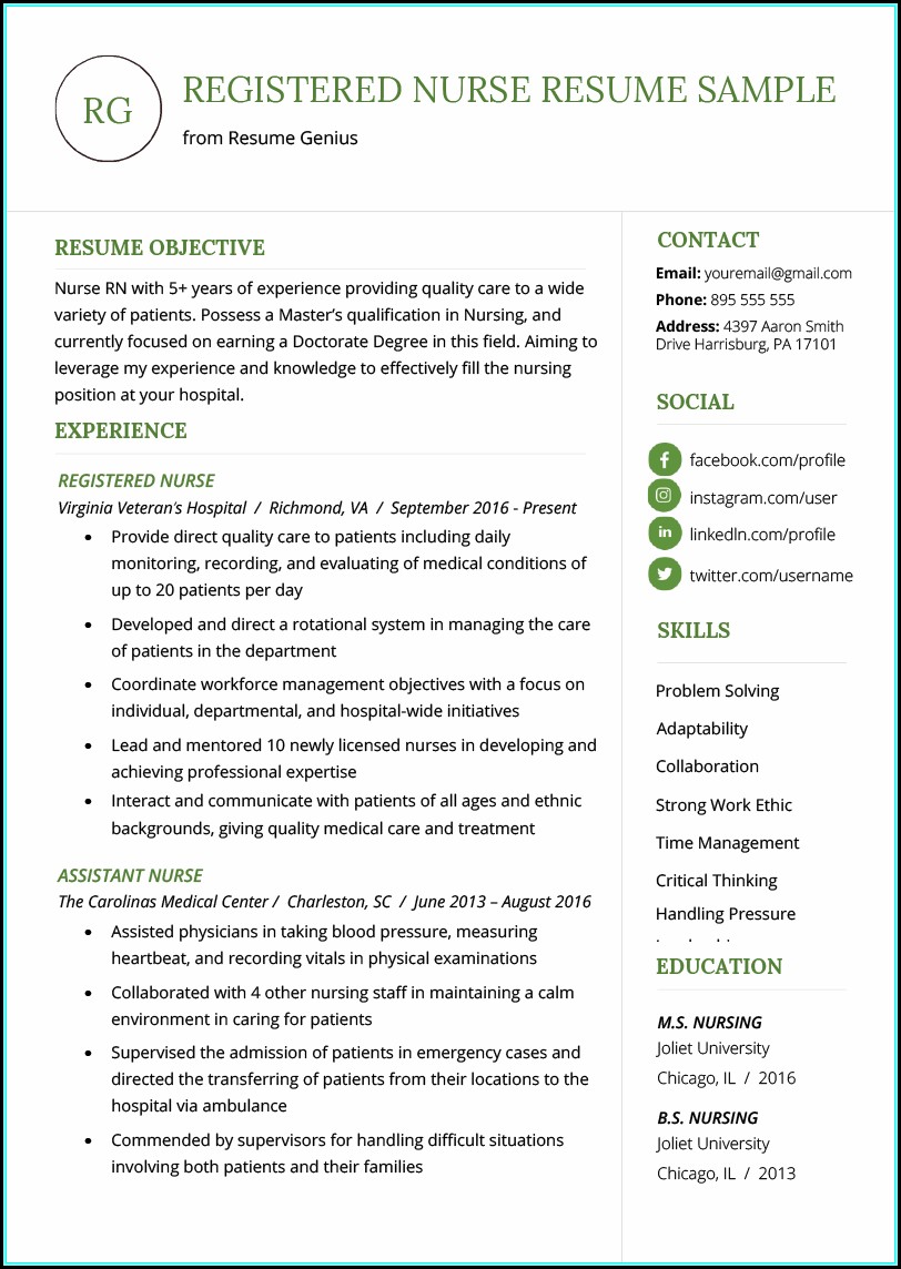 Resume Templates For Rn's Free