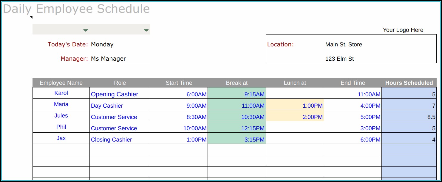 Rotating Shift Schedule Template Excel