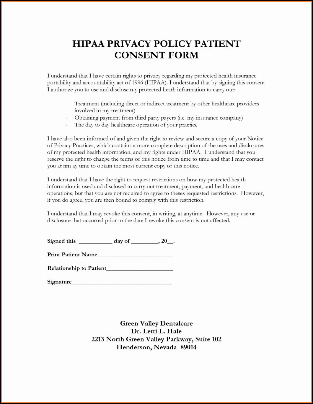 Sample Hipaa Form For Patients