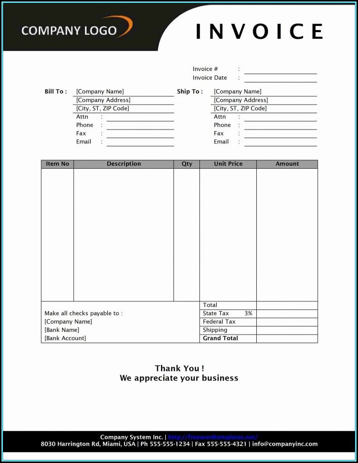 Sample Invoice Template Word Download