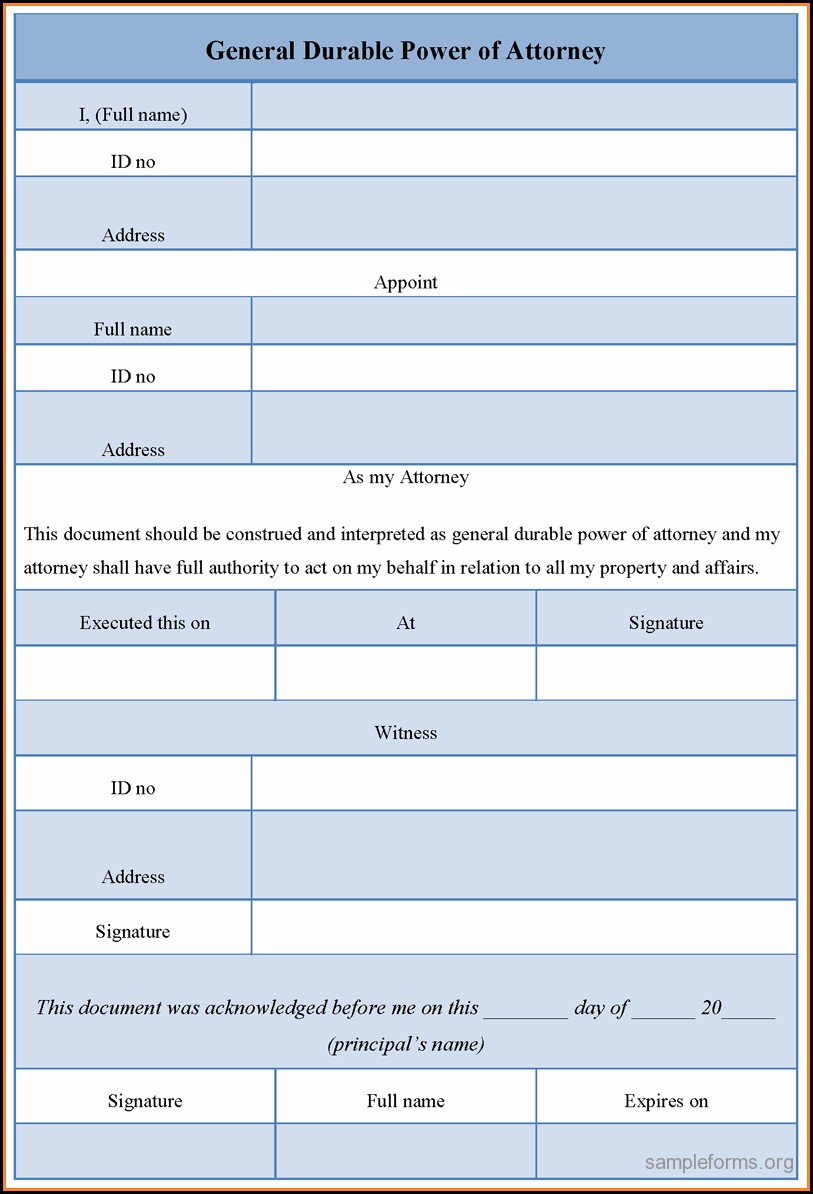 Sample Of Durable Power Of Attorney Form