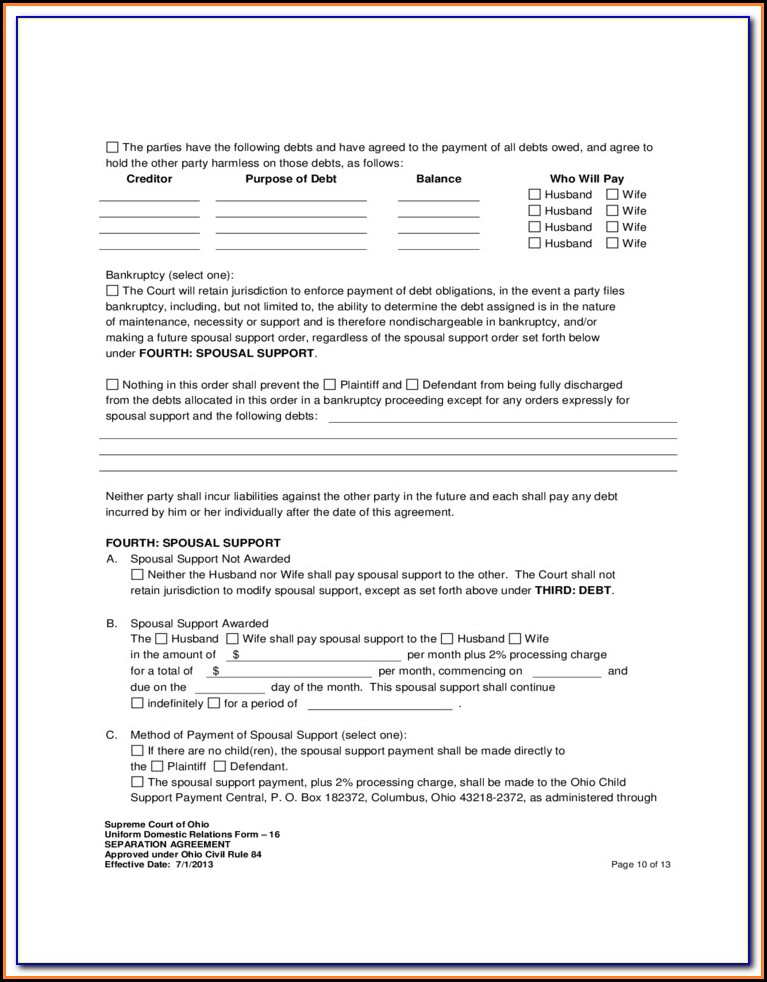 Separation Agreement Form Ohio