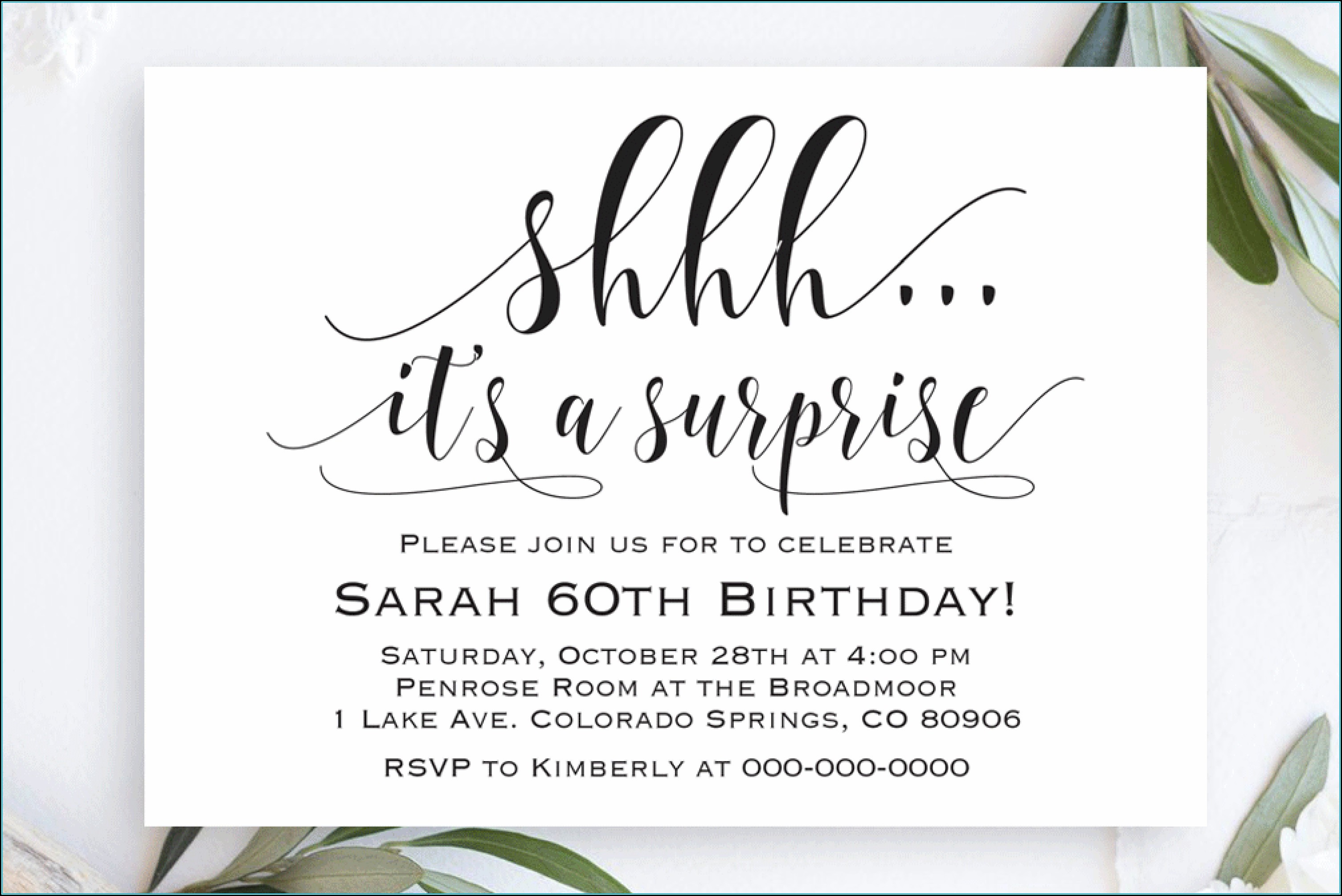 Surprise Birthday Party Invitation Cards