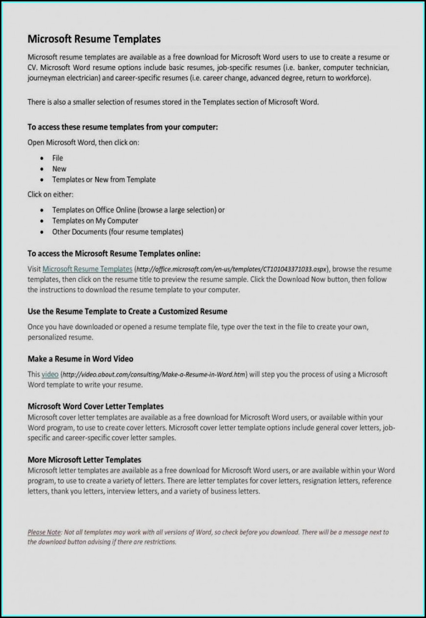 Templates For Resumes Microsoft Word