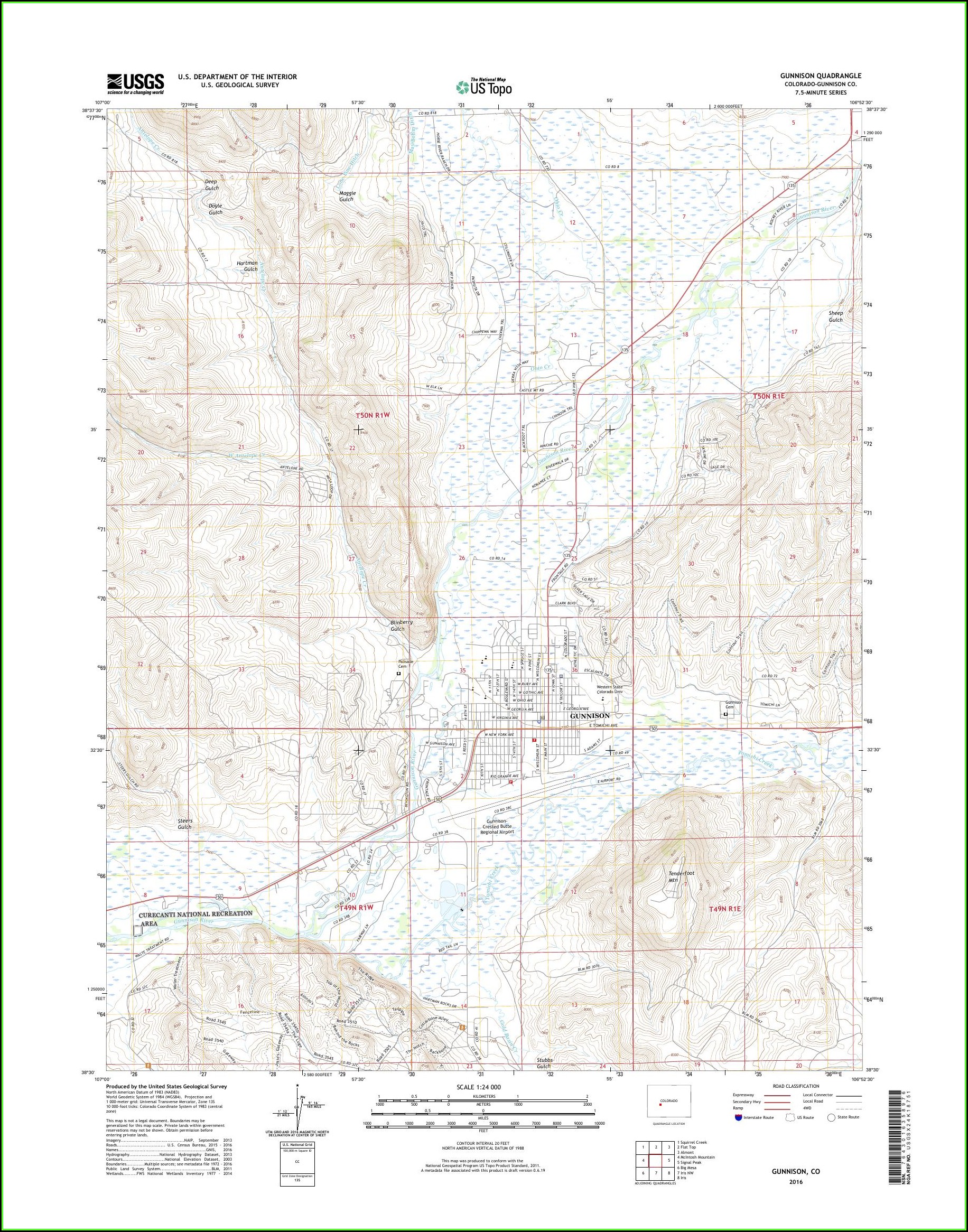 Topo Map Gunnison Colorado