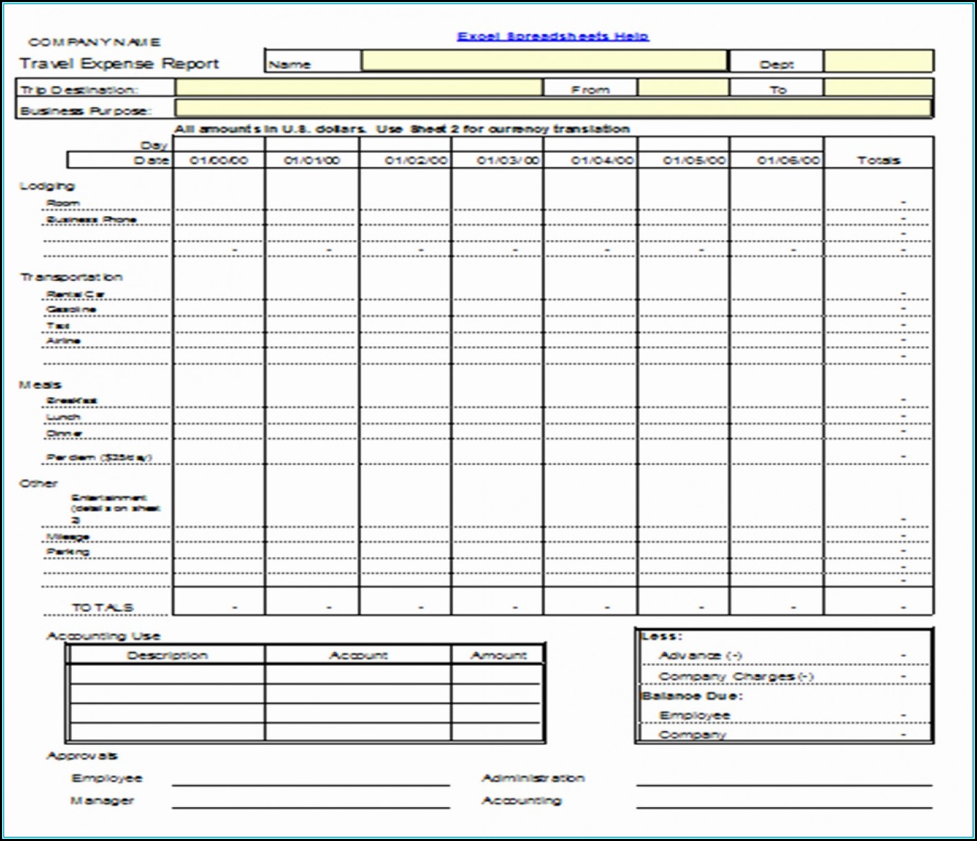 Travel Expense Report Template Excel 2013
