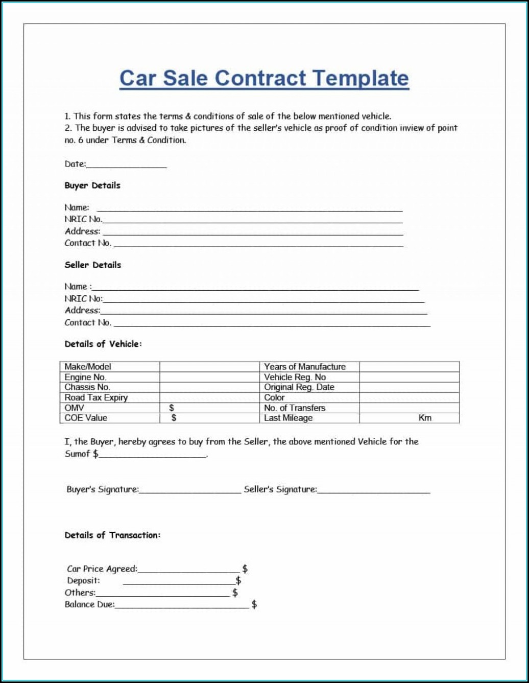 Vehicle Purchase Agreement Template Word