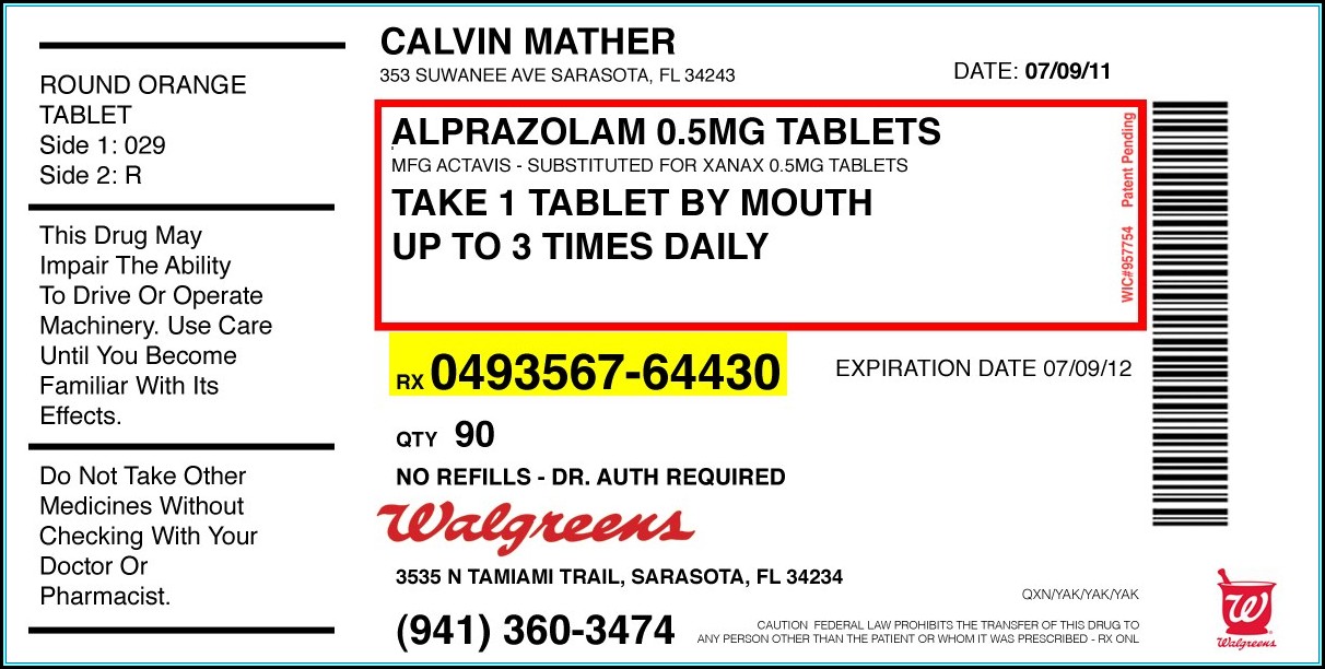 Walgreens Prescription Bottle Label Template