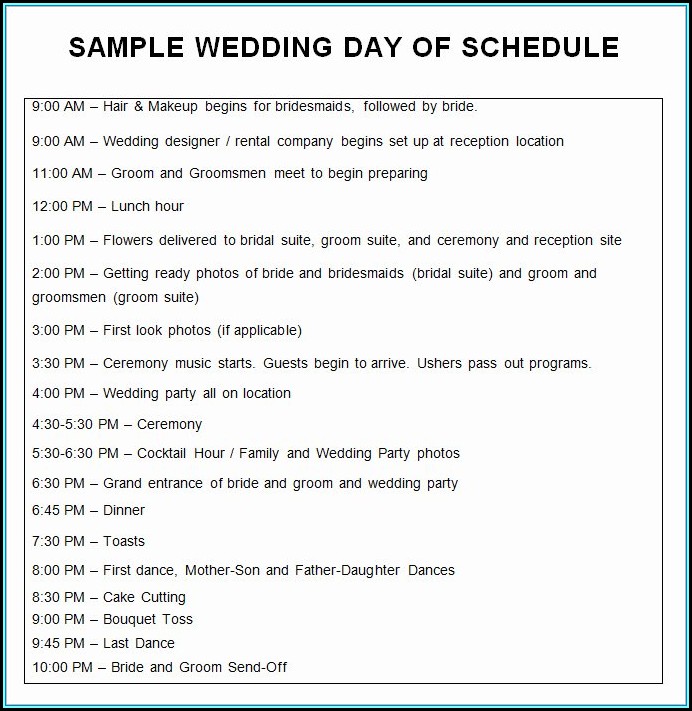 Wedding Day Itinerary Samples
