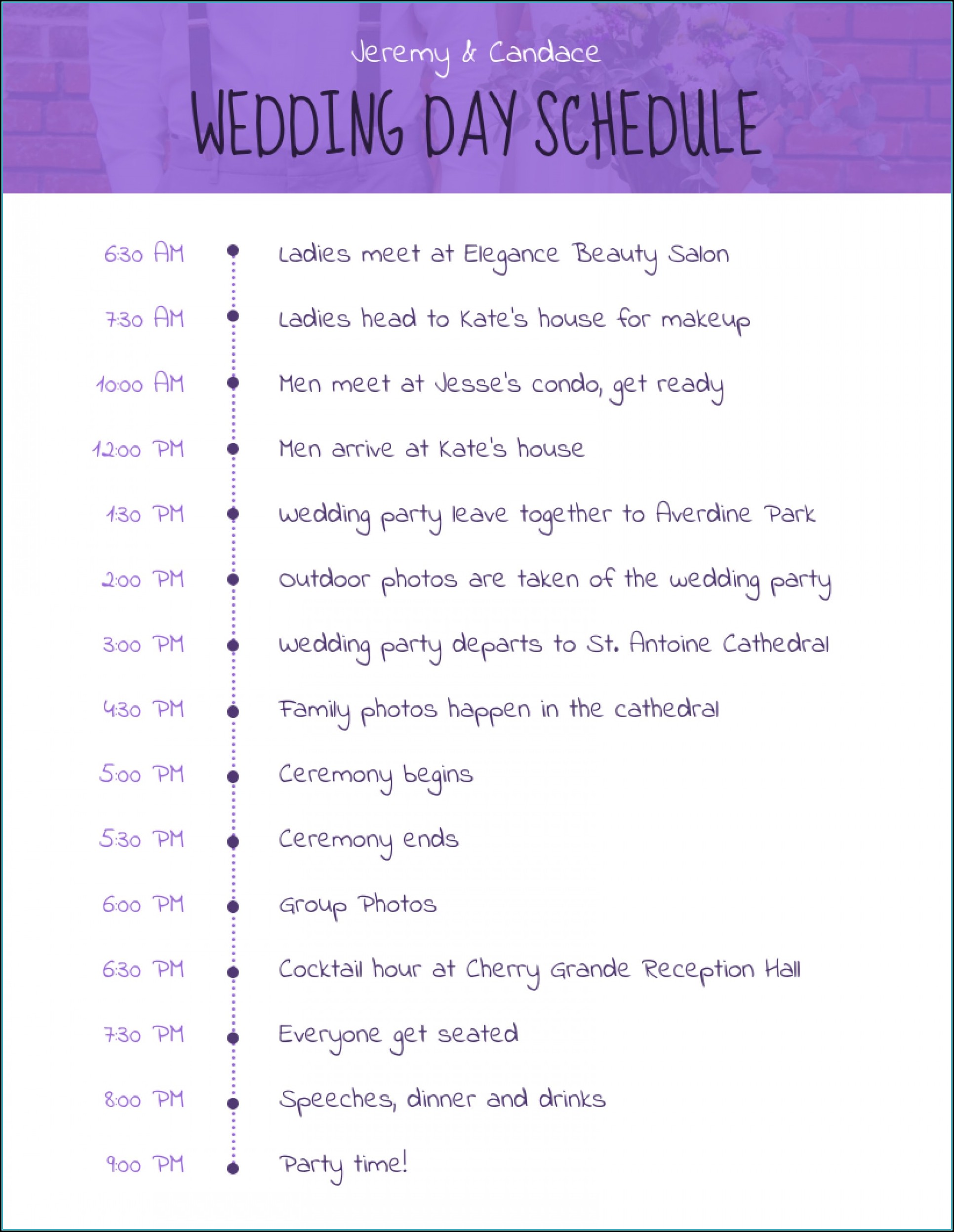 Wedding Day Schedules Templates