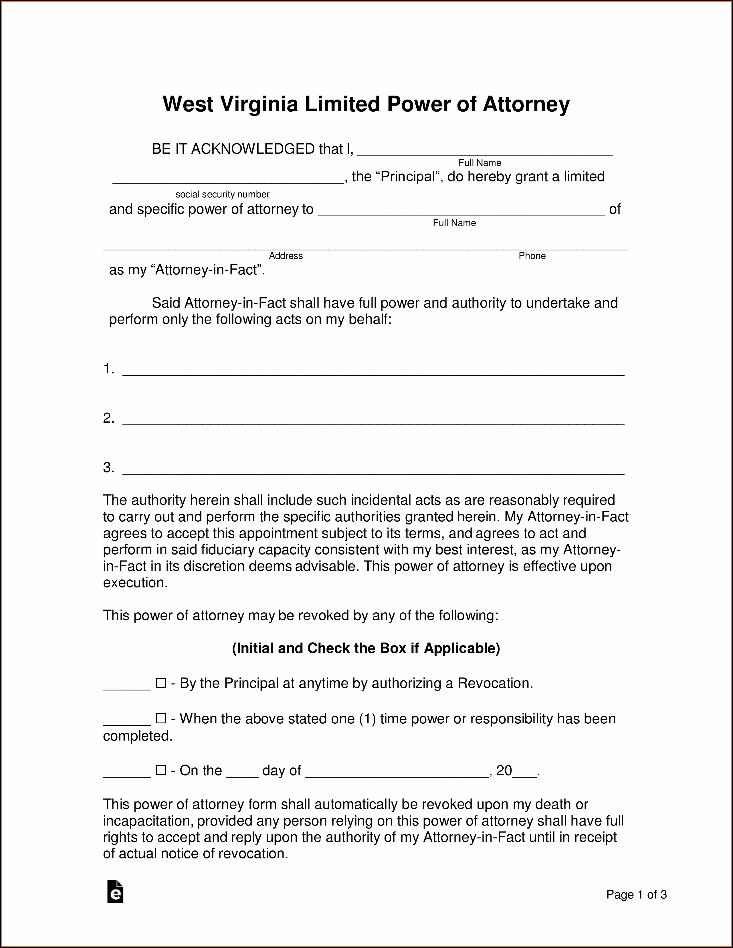 West Virginia Power Of Attorney Form Free