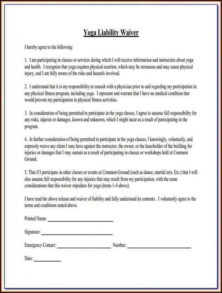 Yoga Waiver Form Template