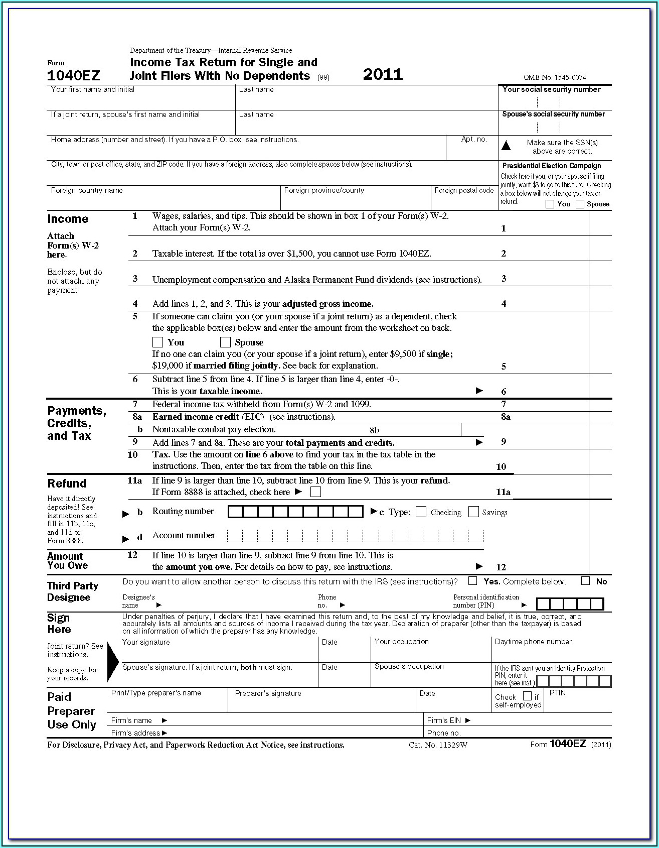 2014 Tax Form 1040ez