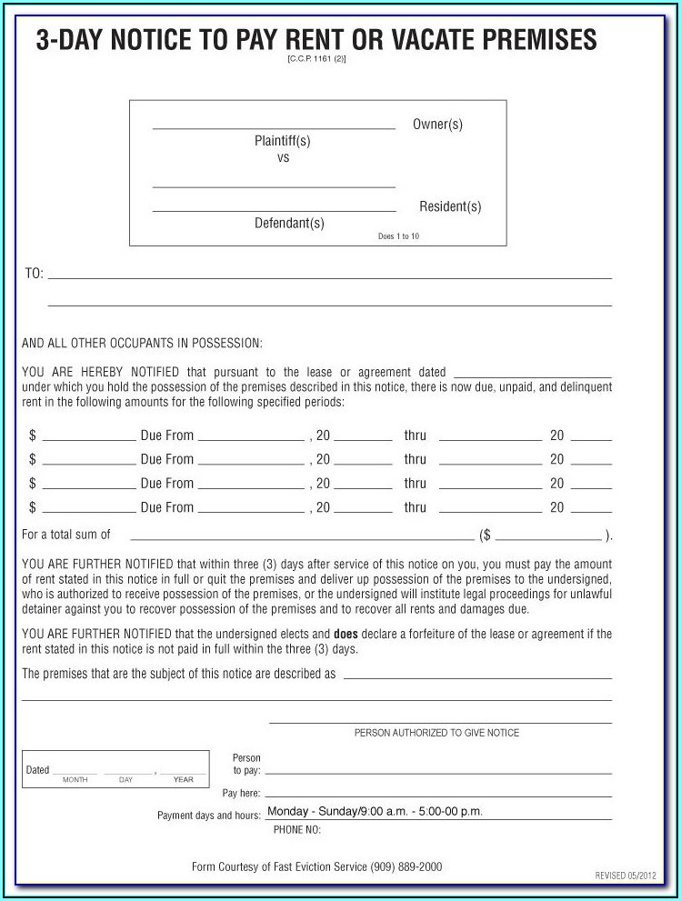 3 Day Notice To Pay Or Vacate Form Texas