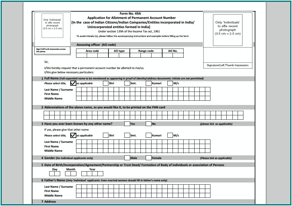 Application Form For Pan Card In Pdf