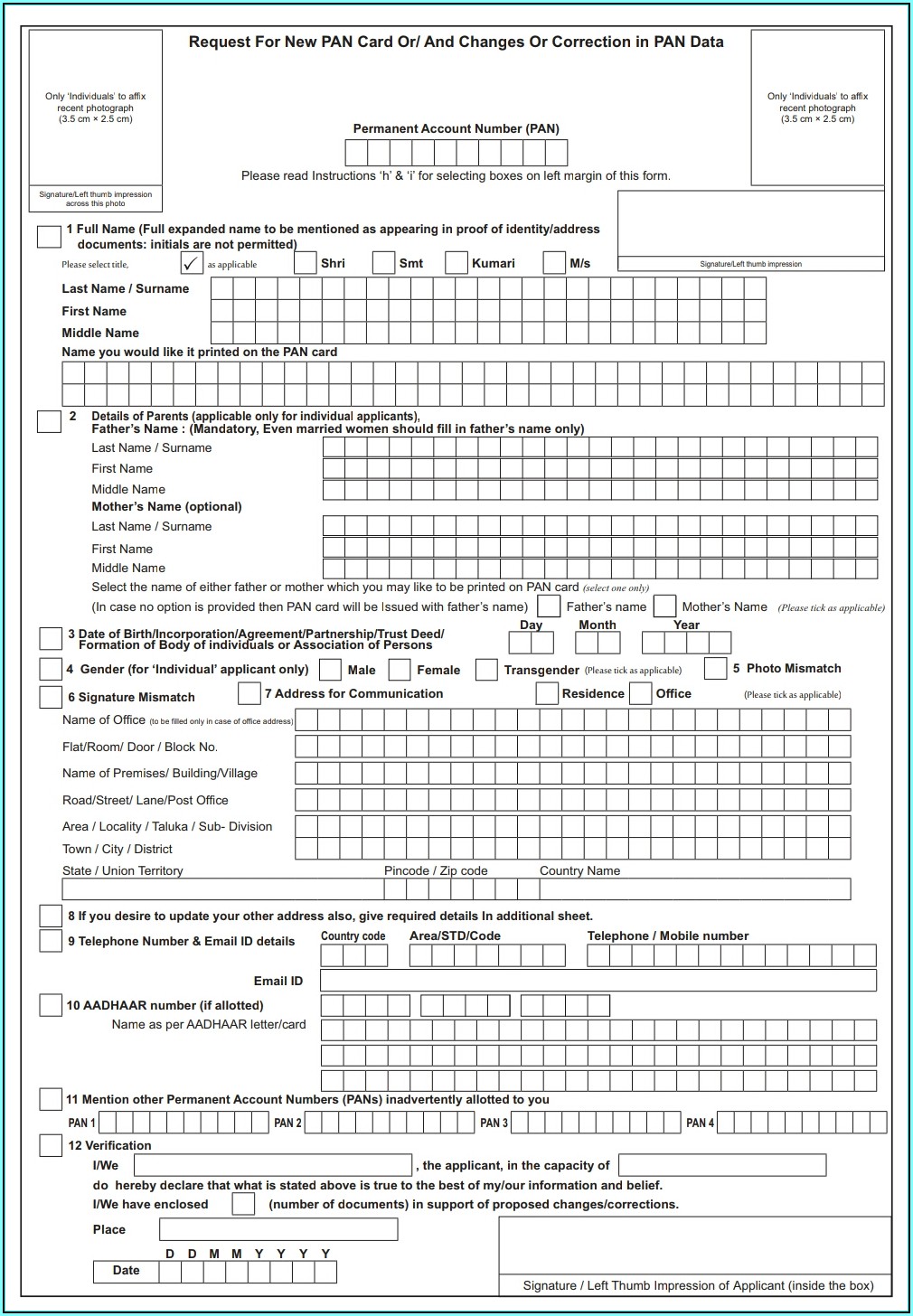 Application Form For Pan Card New