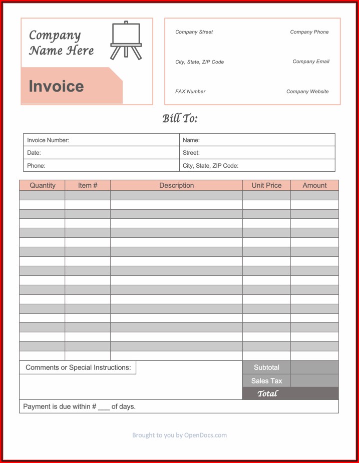 Artist Invoice Template Excel
