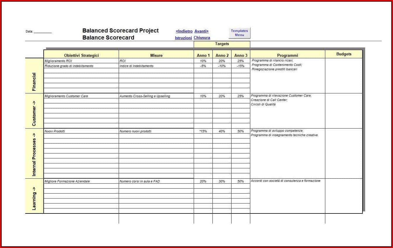 Balanced Scorecard Example Excel