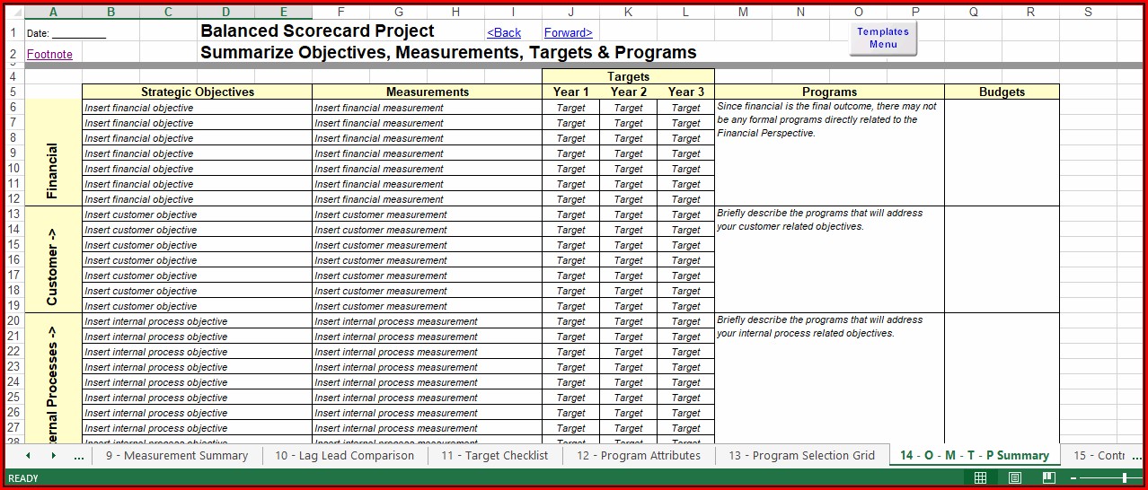 Balanced Scorecard Templates Excel