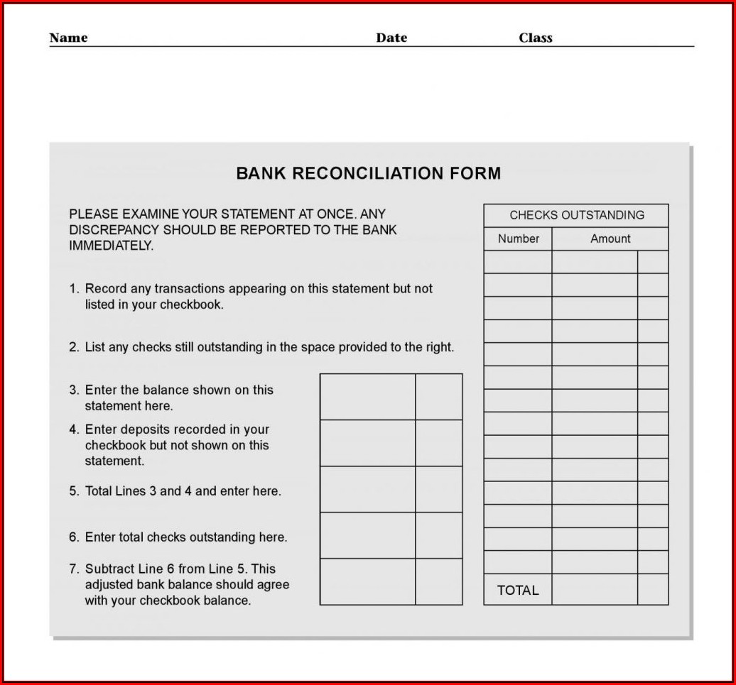 Bank Reconciliation Statement Template Excel
