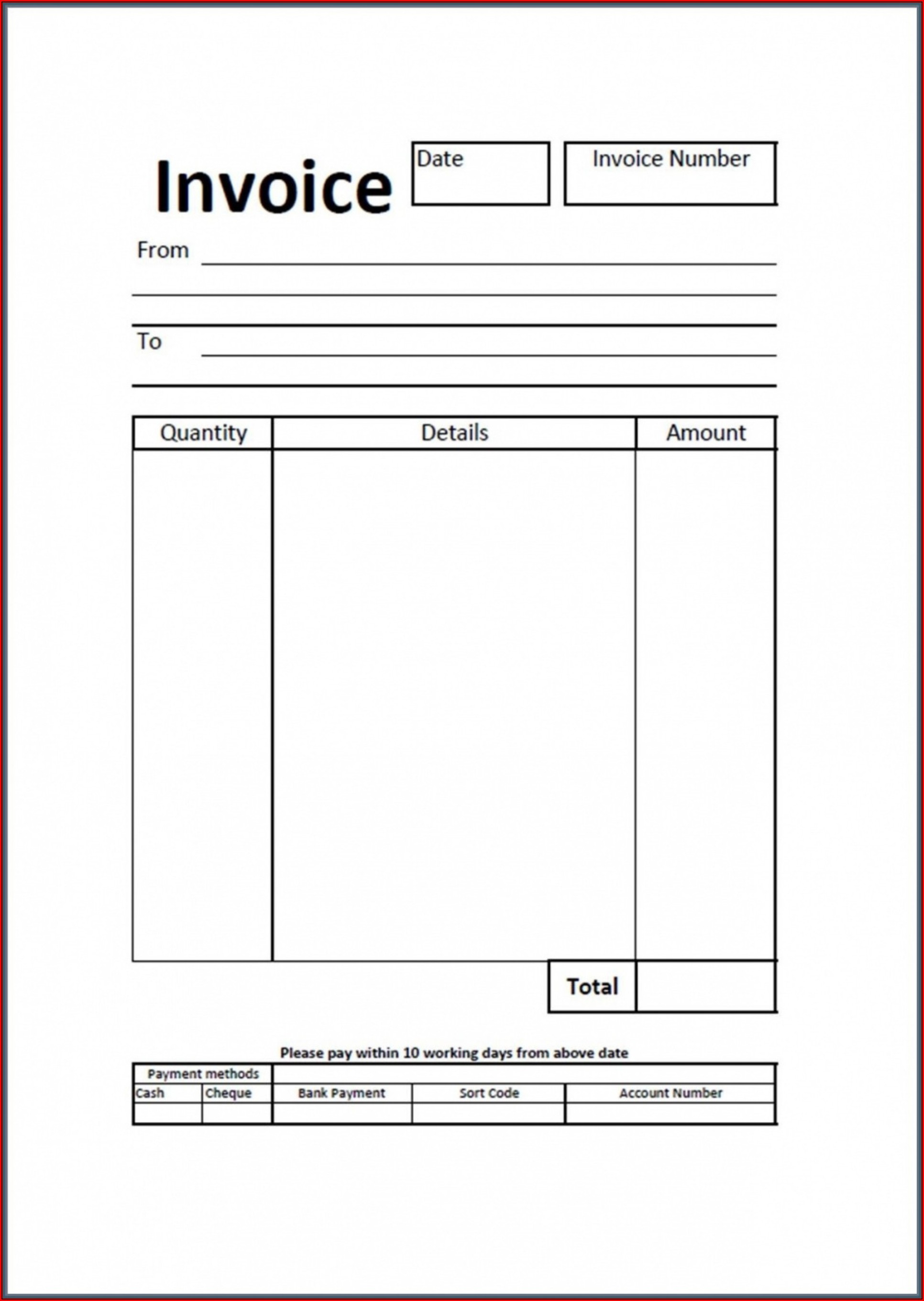 Blank Invoice Template Pdf Uk