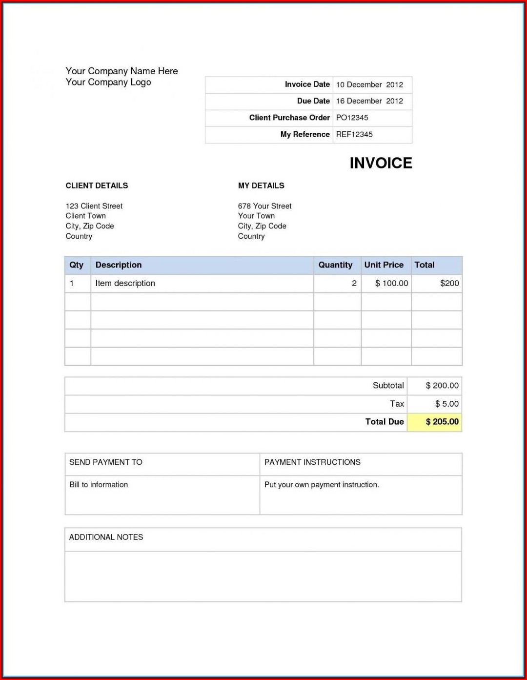 Blank Invoice Template Word Australia