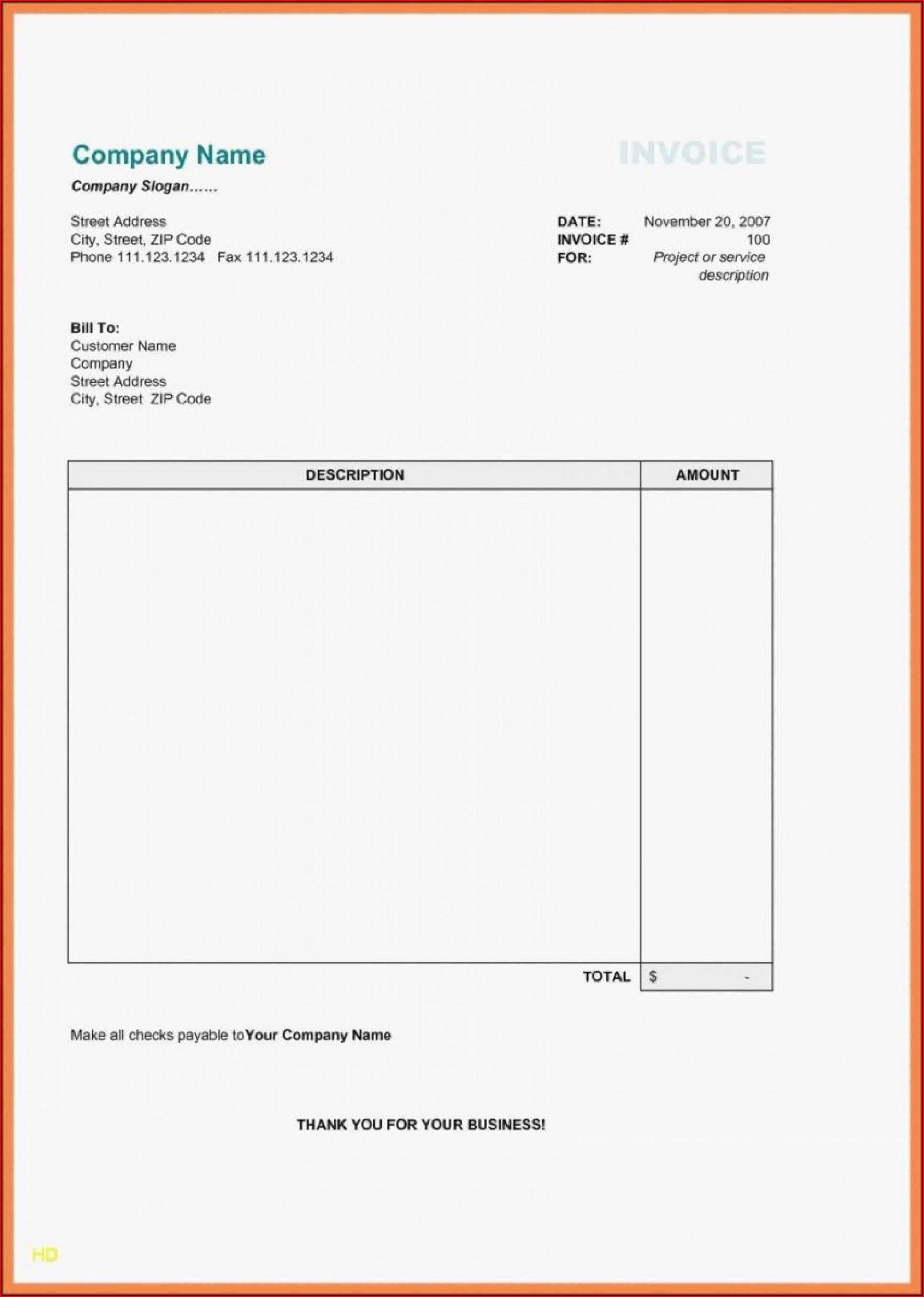 Blank Invoice Template Wordpad