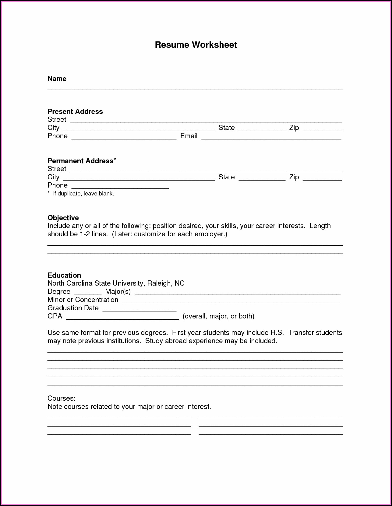 Blank Job Resume Format