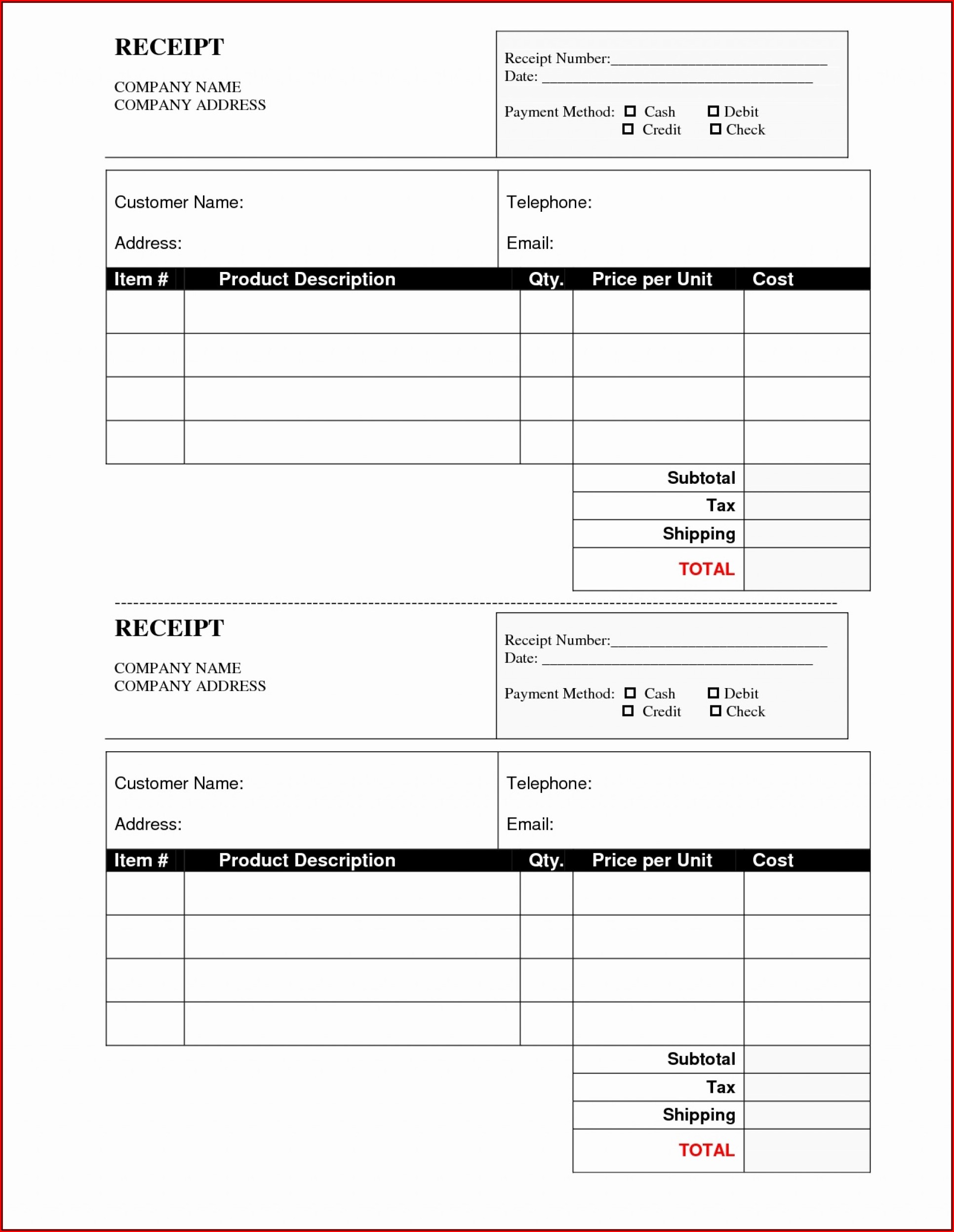 Blank Receipt Template Pdf