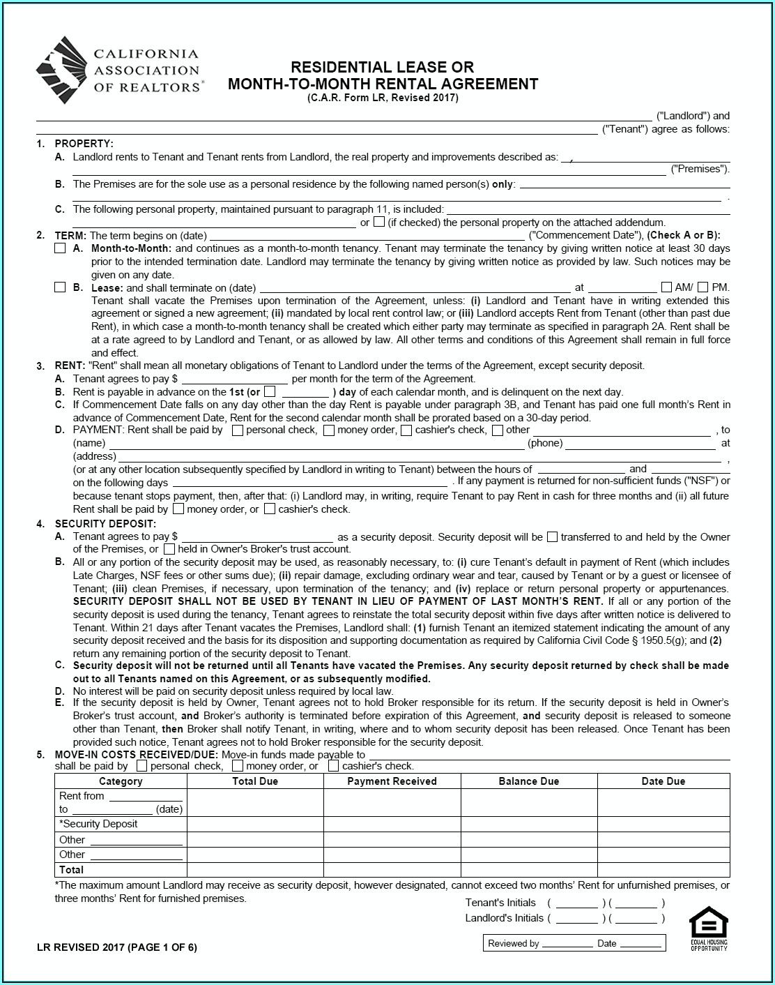 California Association Of Realtors Vacation Rental Agreement Form