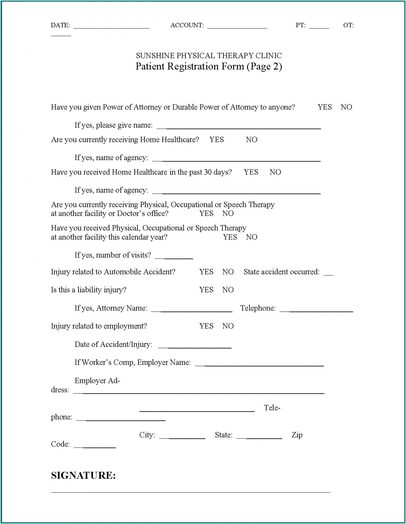 Counseling Client Intake Form Template
