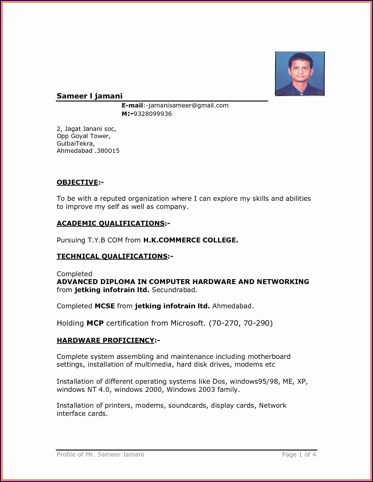 Cv Format Template Word Free