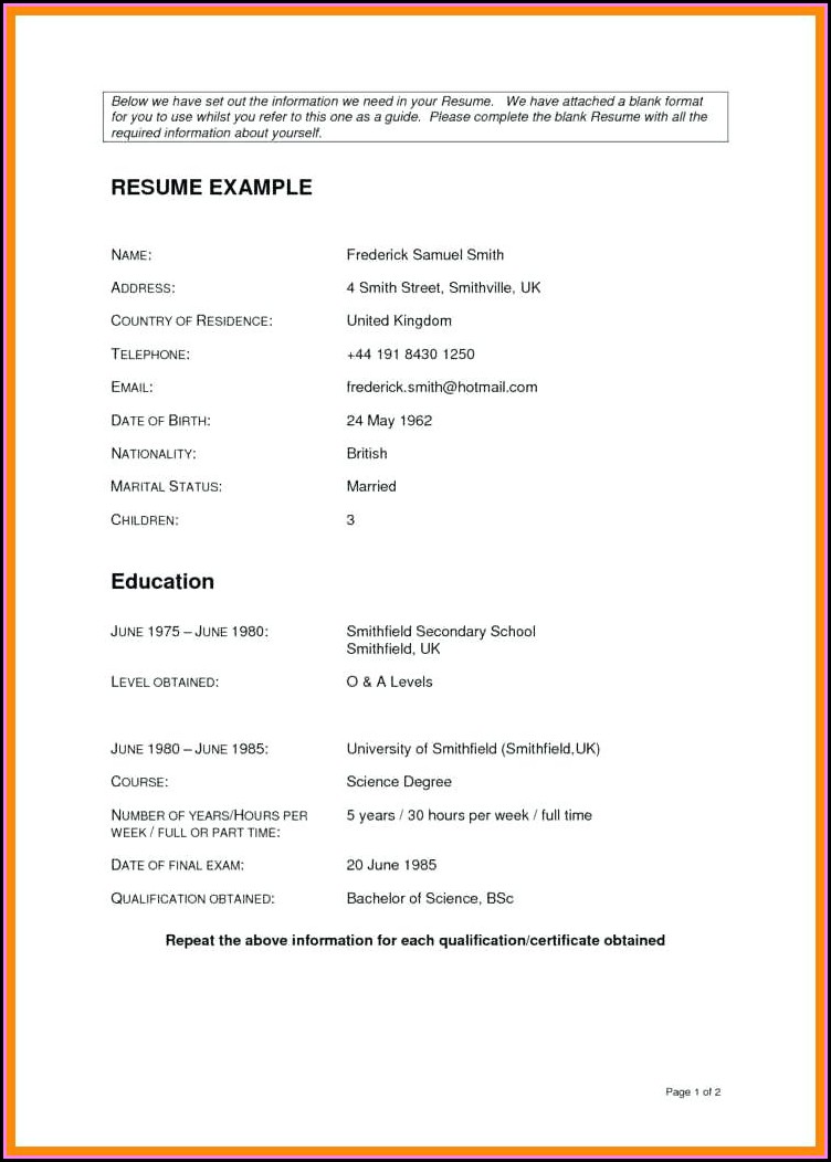 Empty Resume Format Download