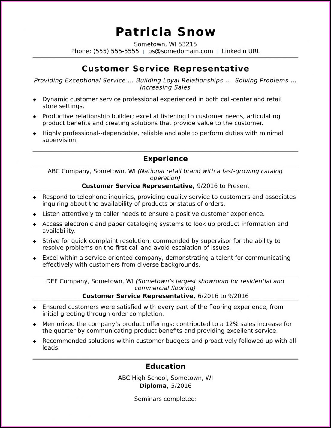 Entry Level Customer Service Resume Samples Free