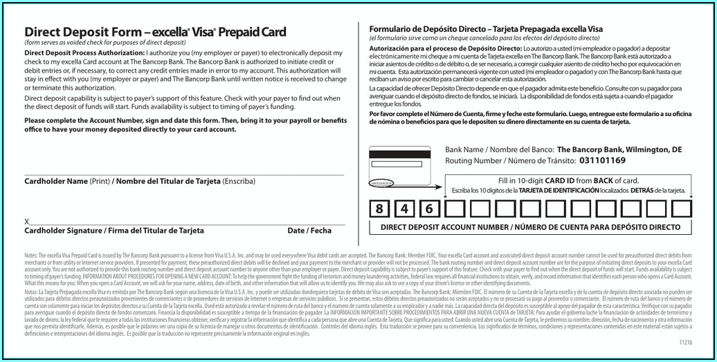 Excella Card Direct Deposit Form