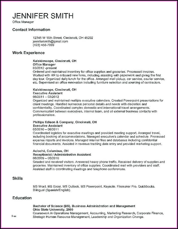 Executive Assistant Resume Template Word