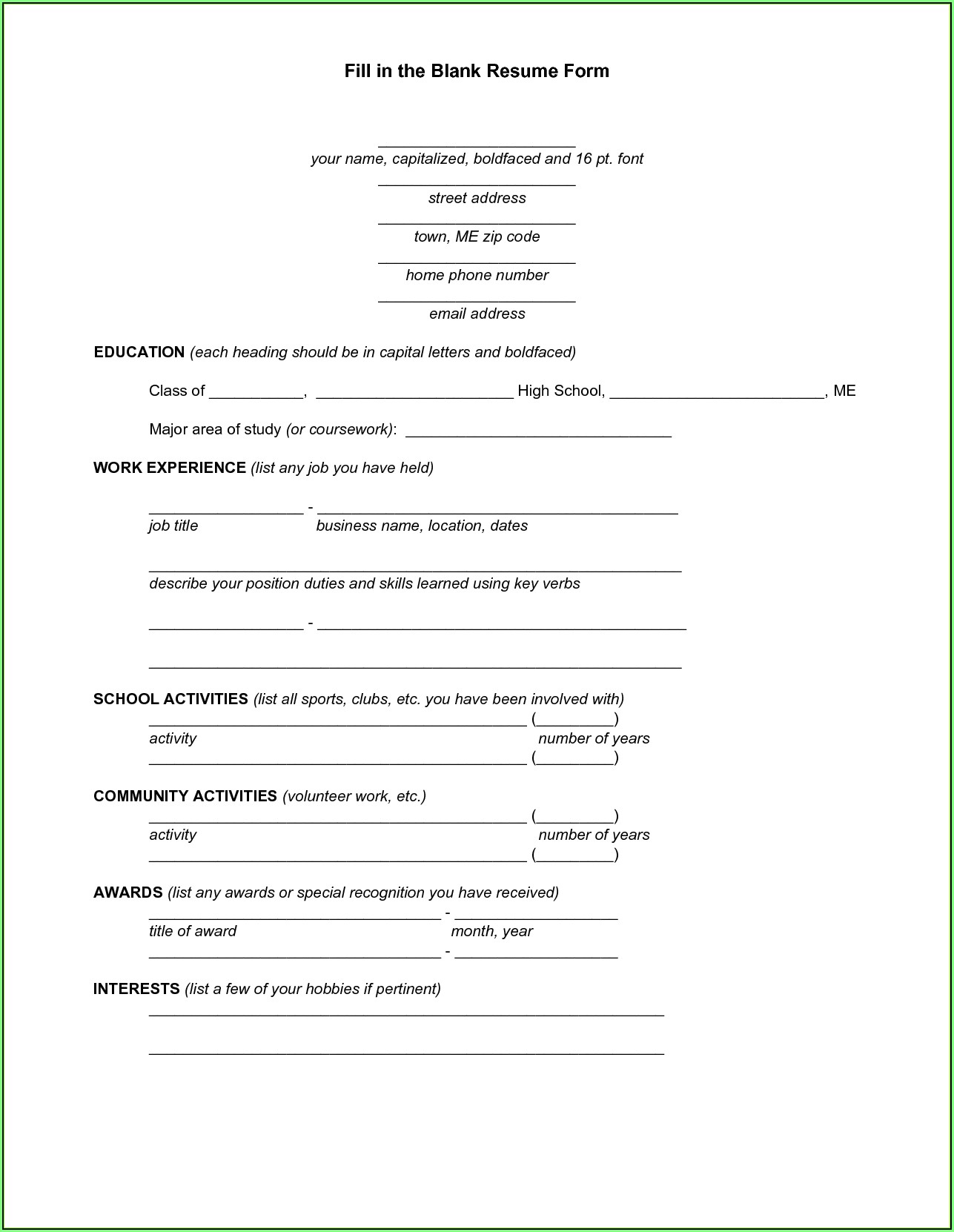 Fill In Resume Templates