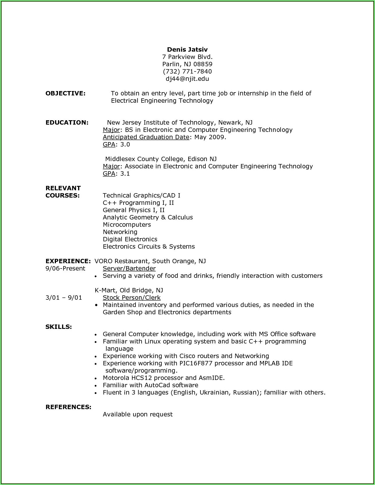 Filling Out Objective Part Resume