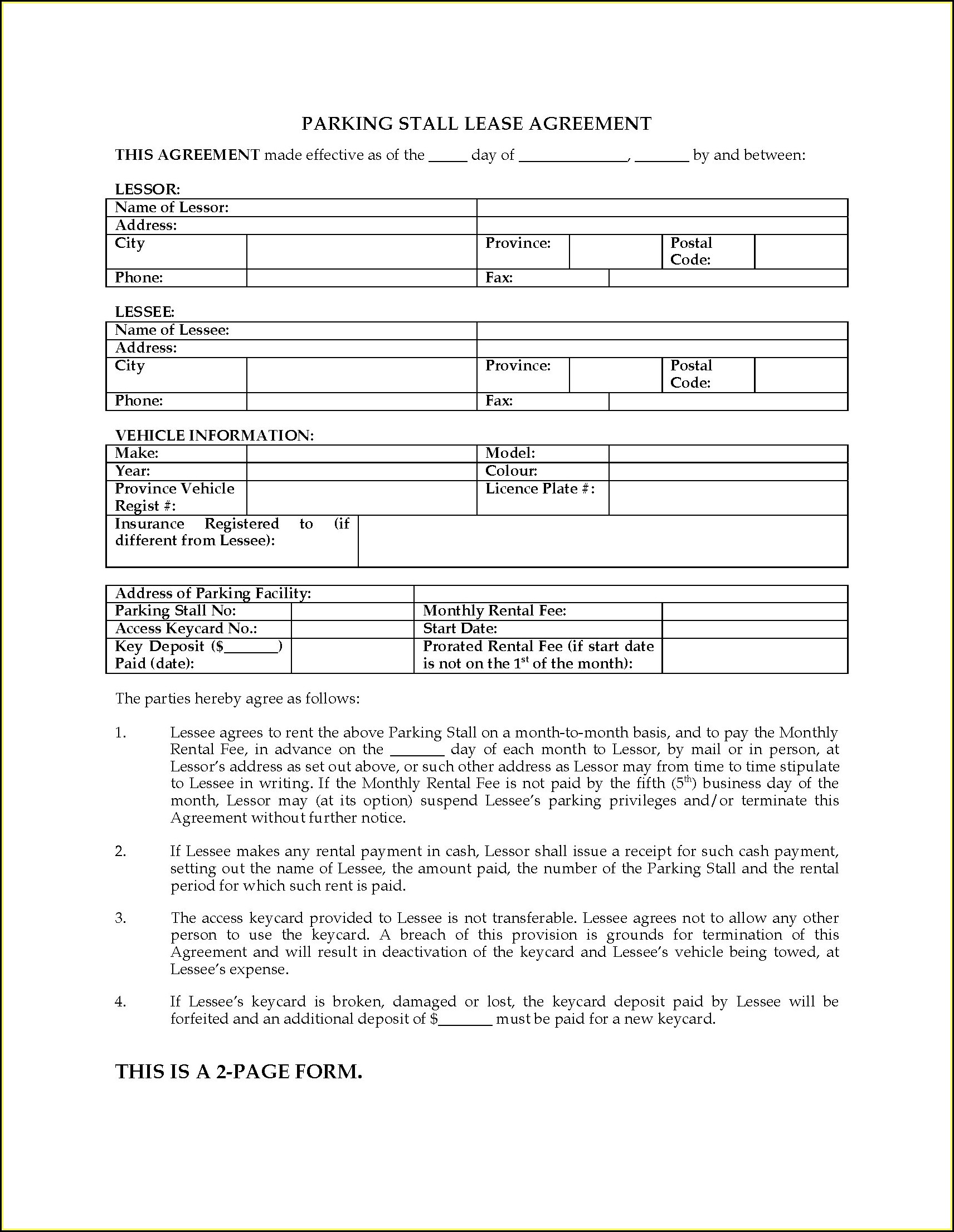 Free Parking Lease Agreement Template