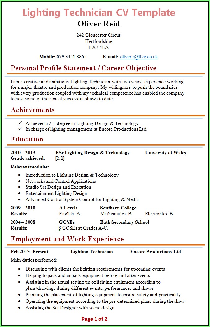 Free Resume Templates For Electricians