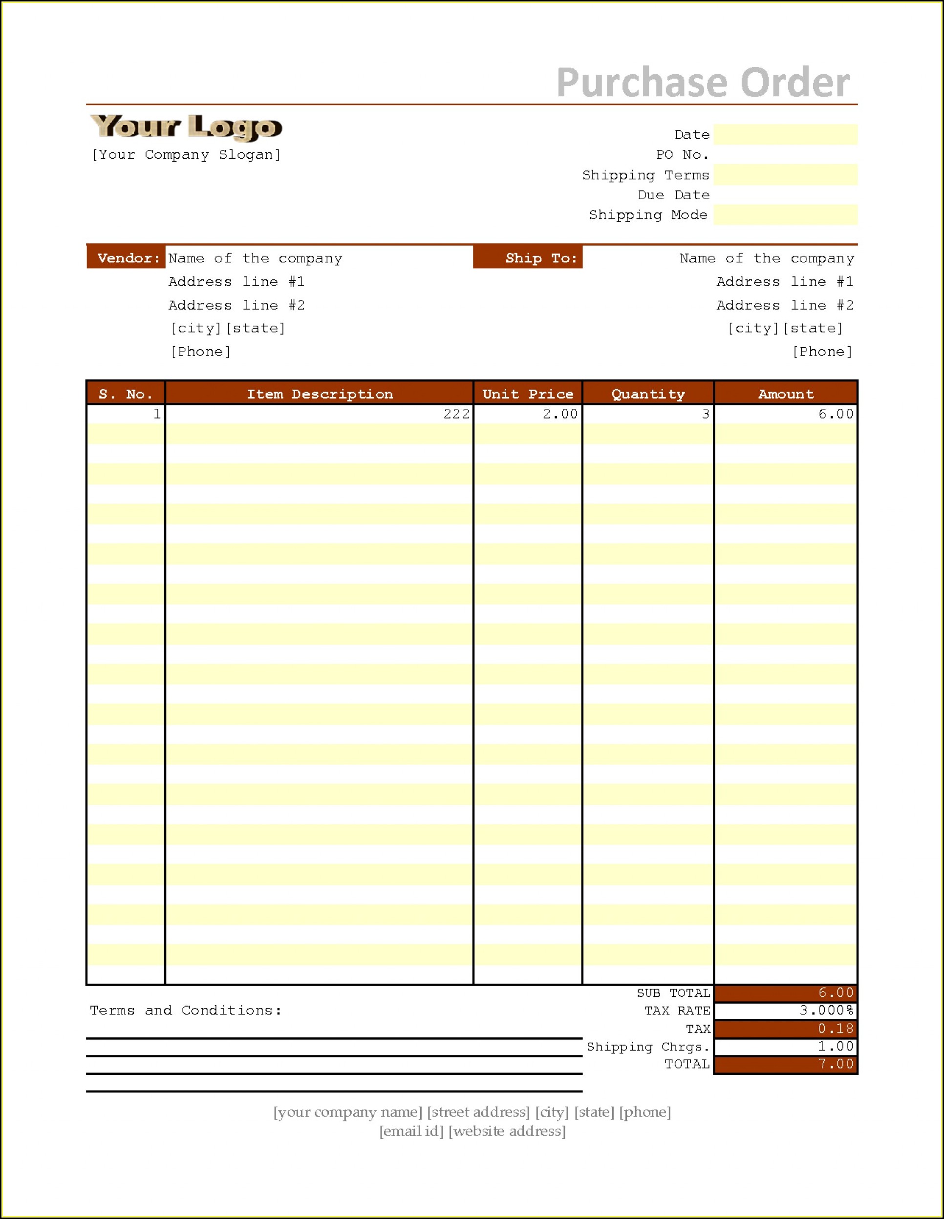 Purchase Order Sample Excel Free Download