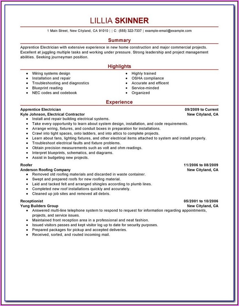 Electrician Resume Template Free