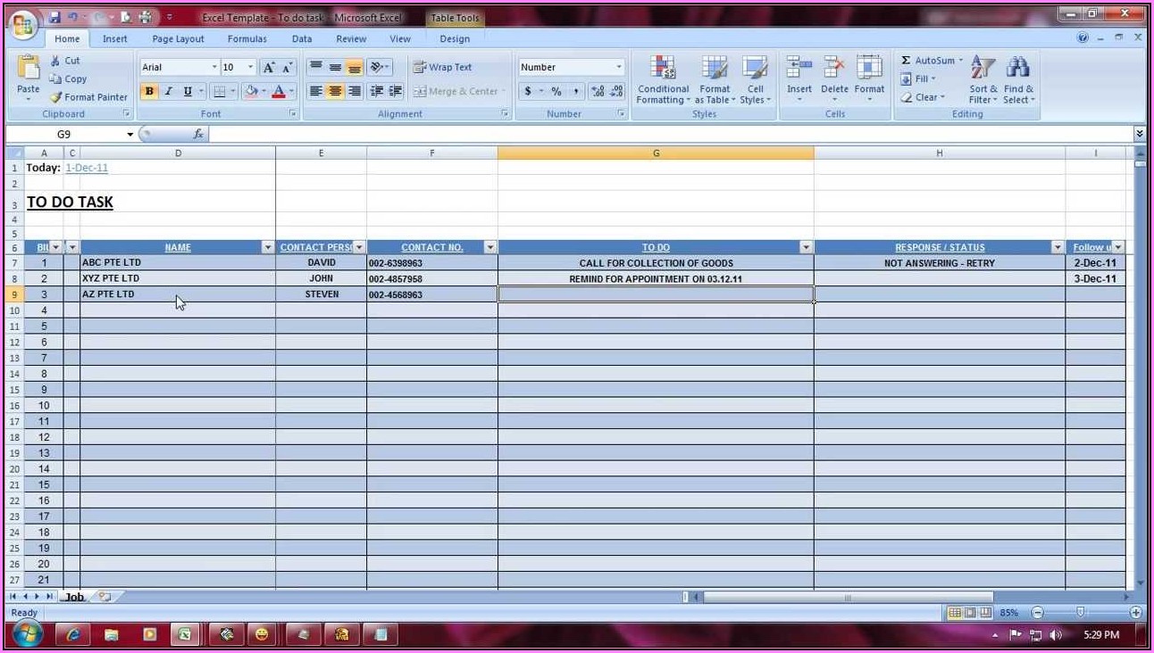 Excel Template Task Management