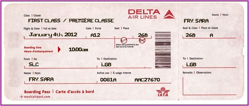 Fake Delta Airline Ticket Template